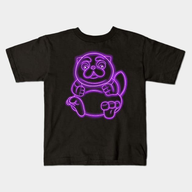 Neon Cute Fat Cat Kids T-Shirt by MeMewStudio